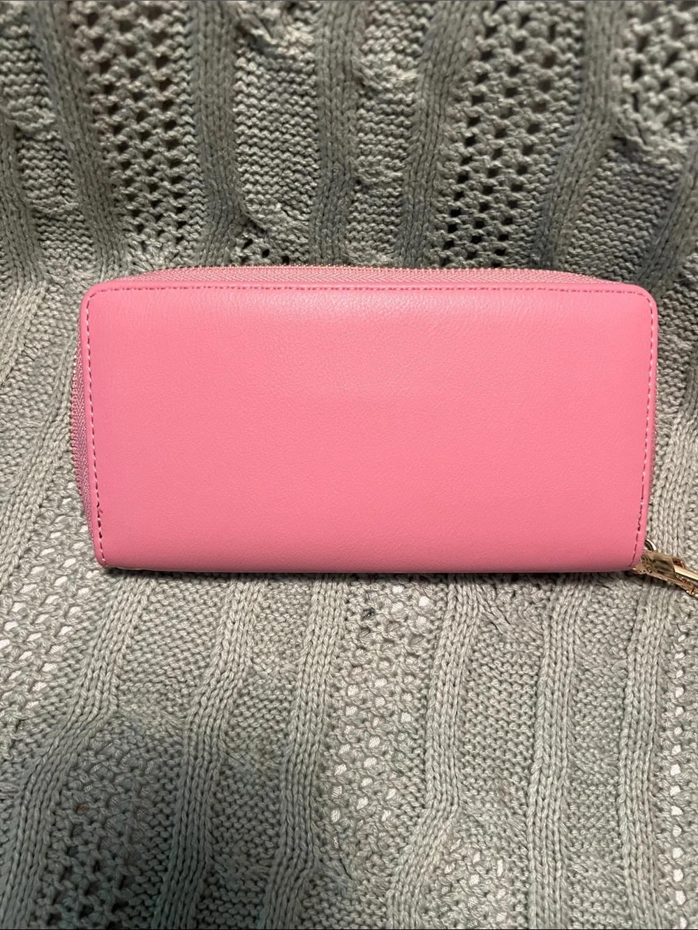 New pink bag with strap and matching wallet.